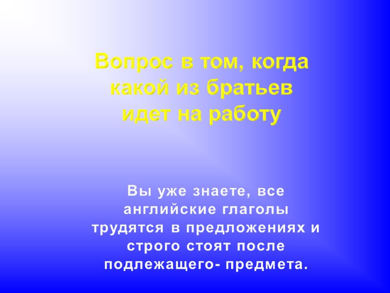 Вы уже знаете, все английские глаголы трудятся в предложениях и строго стоят после подлежащего-